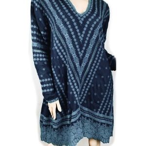 Johnny Was Blue Boho Embroidered Tunic Dress XS/S